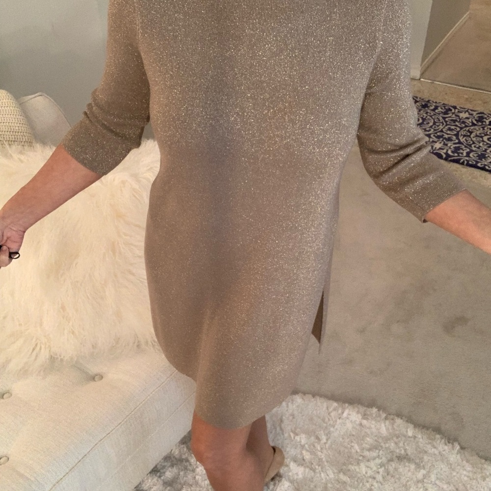 Chico’s Gold tunic or dress. Side slits. Size 1 (8-10). Metallic flecks, sweater